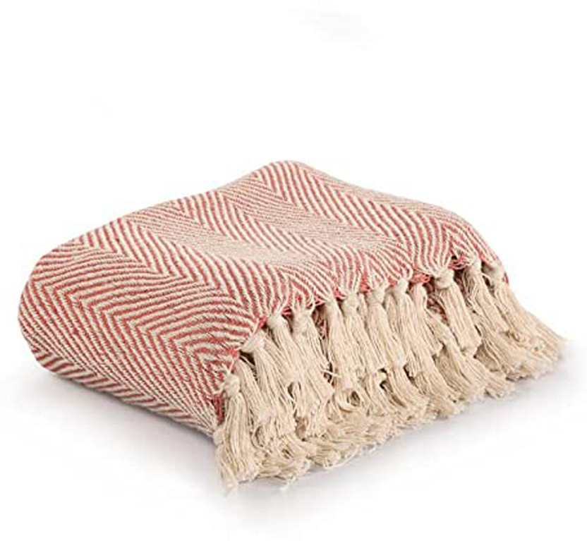 SASHAA WORLD Striped Queen Throw for  AC Room(Cotton, Pink)