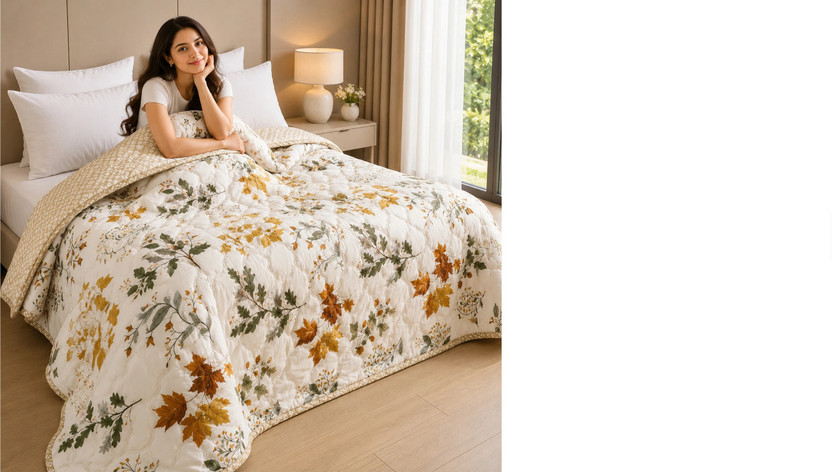 YARVIT GLOBAL 3D Printed Double AC Blanket for  All Season(Cotton, BROWN LEAF)