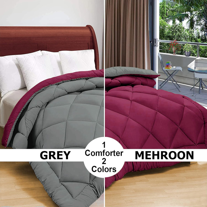 Flipkart Flipkart SmartBuy Solid King Comforter for  AC Room(Microfiber, Maroon & Grey) - Flipkart Deal