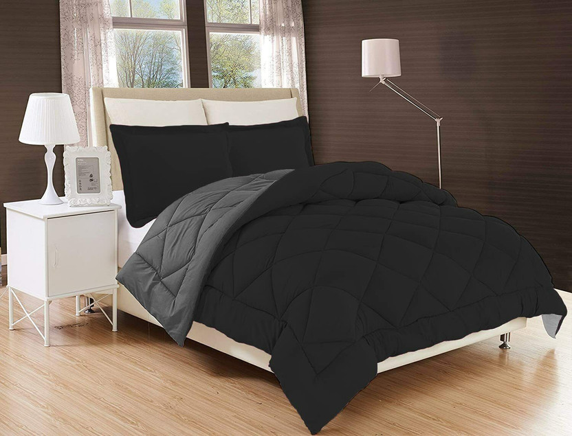 Relaxfeel Solid Single Comforter for  Heavy Winter(Poly Cotton, black&grey)