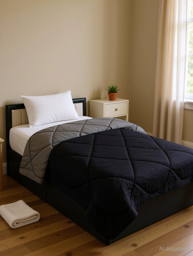 JAIPUR FABRIC Solid Single Comforter for  AC Room(Microfiber, Black Dark Grey)