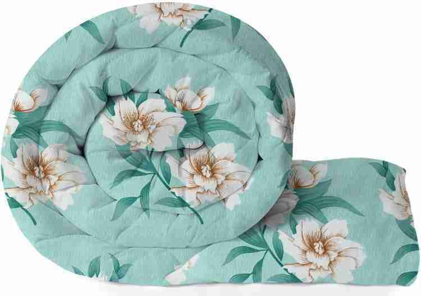 Beta Divine Printed Single Quilt for  Heavy Winter(Poly Cotton, Sgreen & White Flower E)