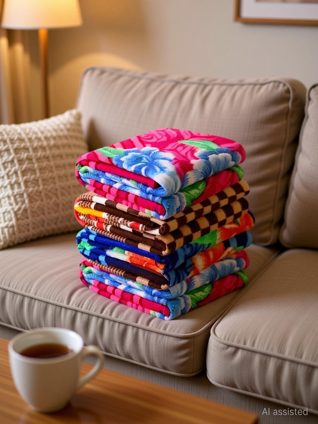 SANJU CORPORTION Abstract Single Fleece Blanket for  Heavy Winter(Polyester, Multicolor)
