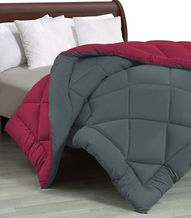 EVERDECOR Solid Single Comforter for  Heavy Winter(Microfiber, Maroon/Ash Grey)