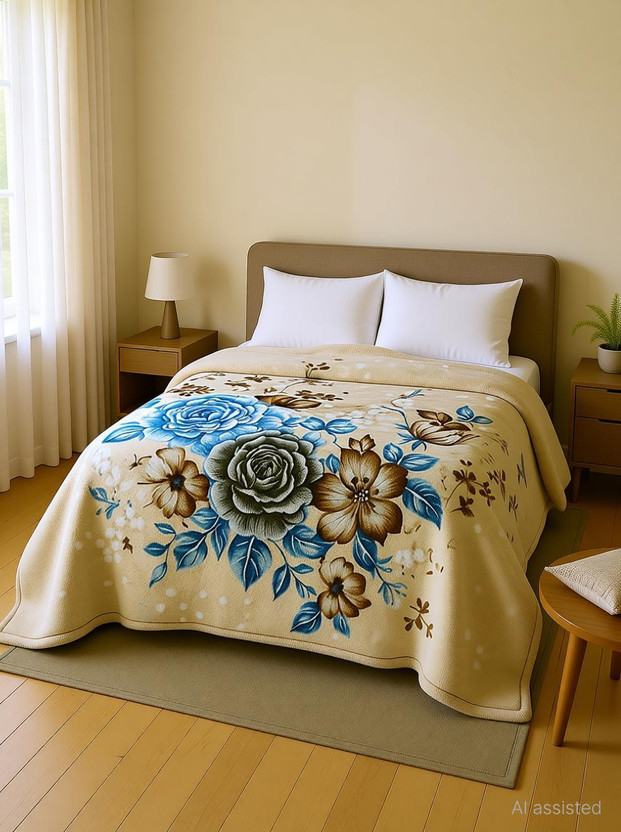 Raymond Home Floral Double Mink Blanket for  Heavy Winter(Polyester, Beige)