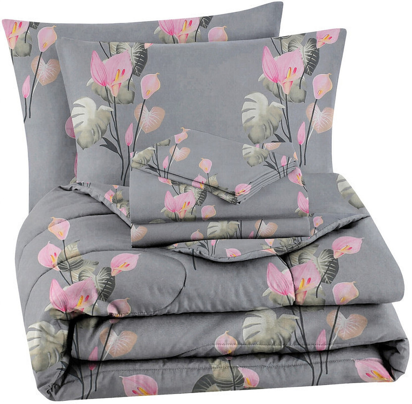 VAS COLLECTIONS Printed Double Quilt for  Heavy Winter(Microfiber, Grey & Pink & Beige & Black)