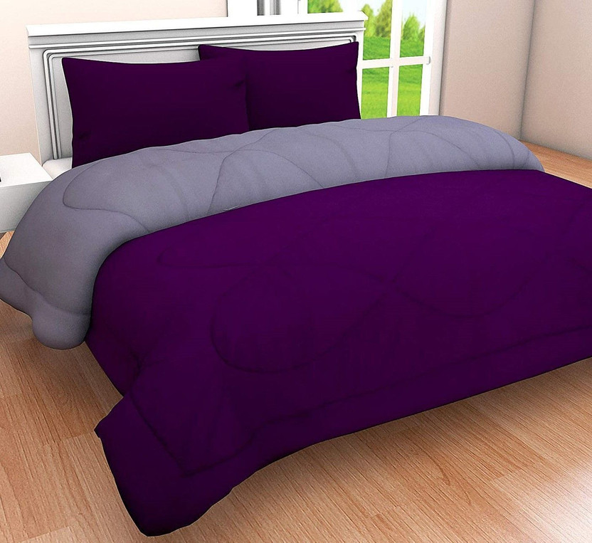 Comfowell Solid Single Comforter for  Mild Winter(Microfiber, Purple & Grey)
