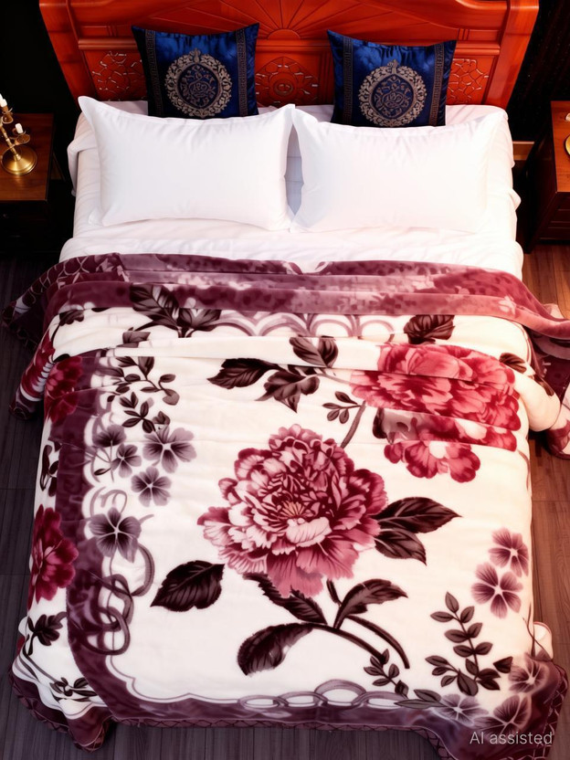 Signature Floral Double Mink Blanket for  Heavy Winter(Fur, Multicolor)