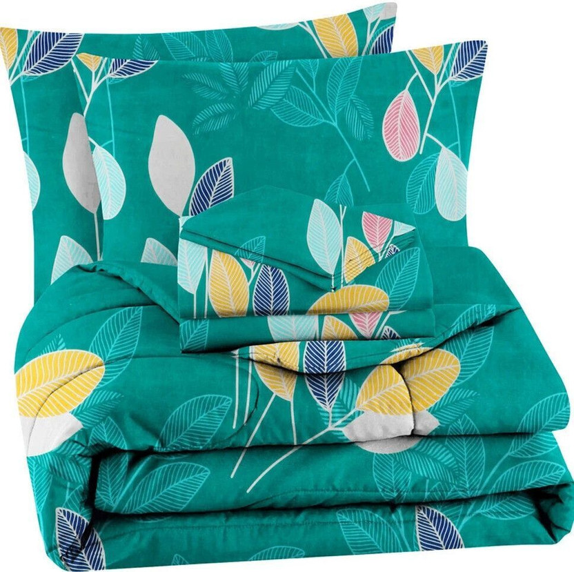 VAS COLLECTIONS Printed Double Quilt for  Heavy Winter(Microfiber, Dark Green & Yellow & Pink)