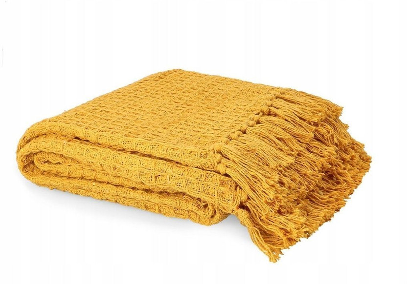 MbsHandloom Checkered King Throw for  AC Room(Cotton, Yellow)