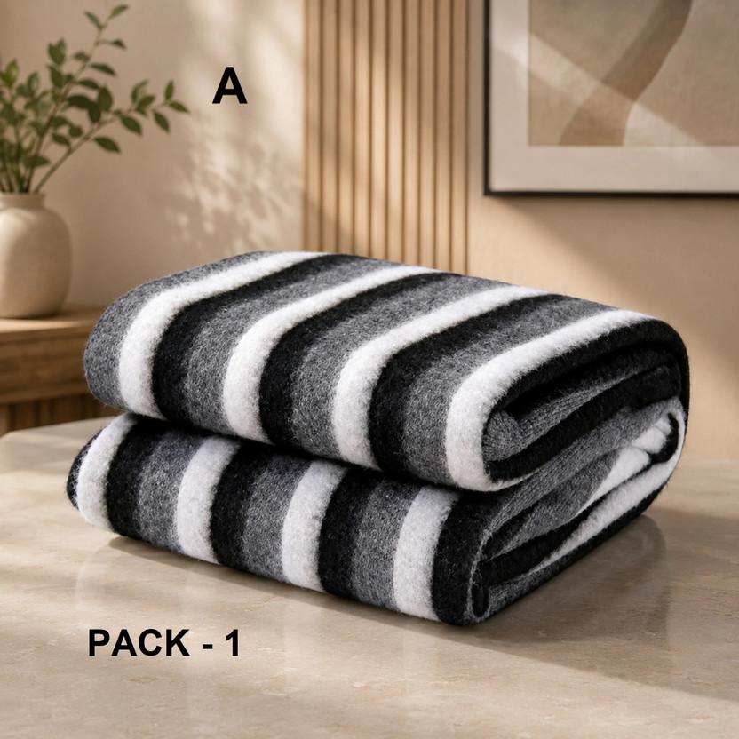 THREADTALE Striped Single Fleece Blanket for  AC Room(Woollen Blend, Multicolor)