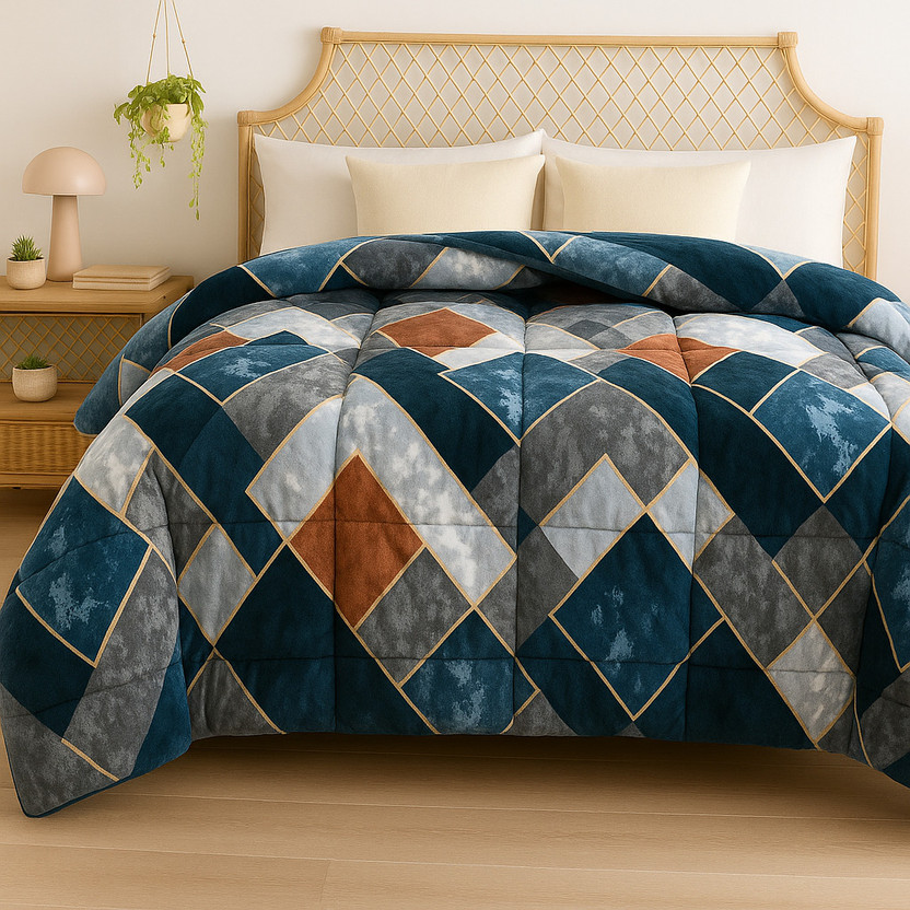 VAS COLLECTIONS Checkered King Quilt for  Heavy Winter(Microfiber, Black)