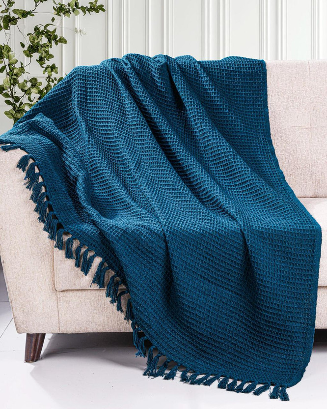 MbsHandloom Checkered Single Throw for  AC Room(Cotton, Blue)