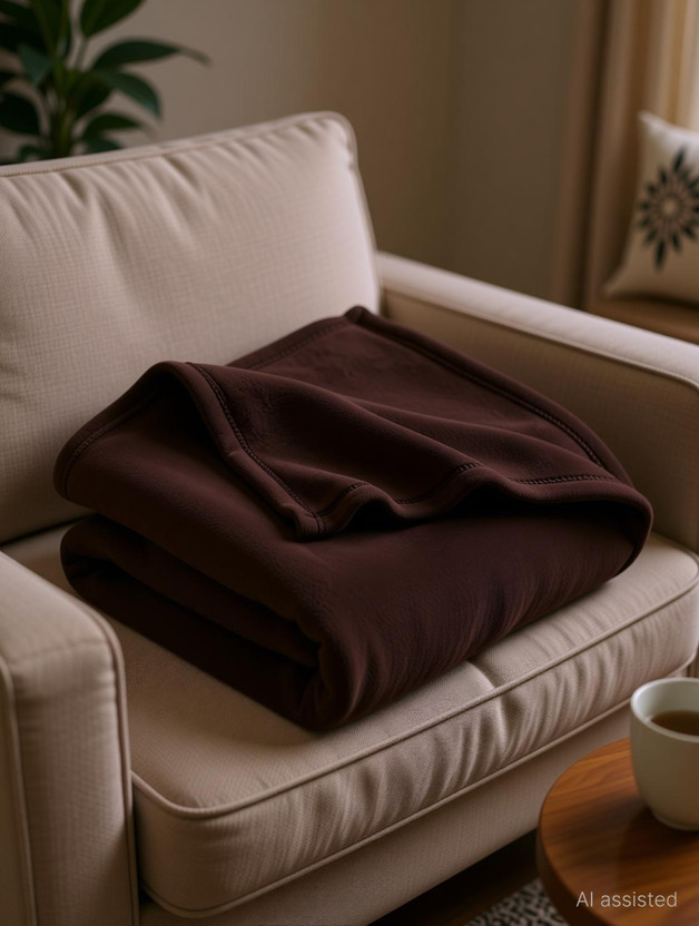 VAS COLLECTIONS Solid Single Fleece Blanket for  Heavy Winter(Polyester, Coffee)