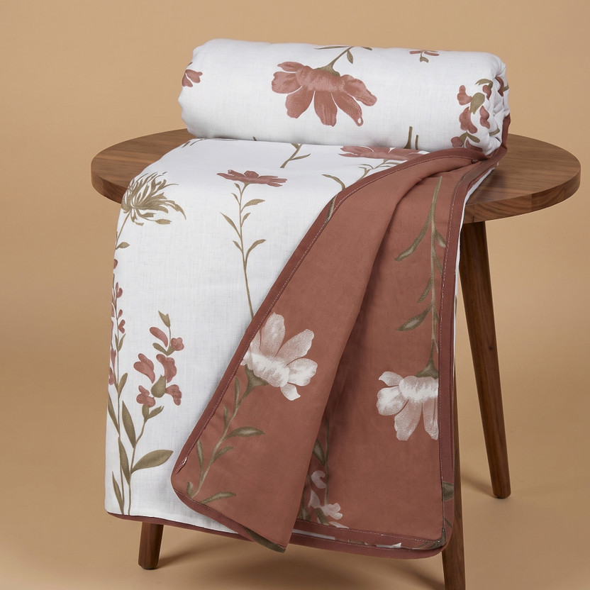 Huesland Floral Double AC Blanket for  AC Room(Cotton, White)