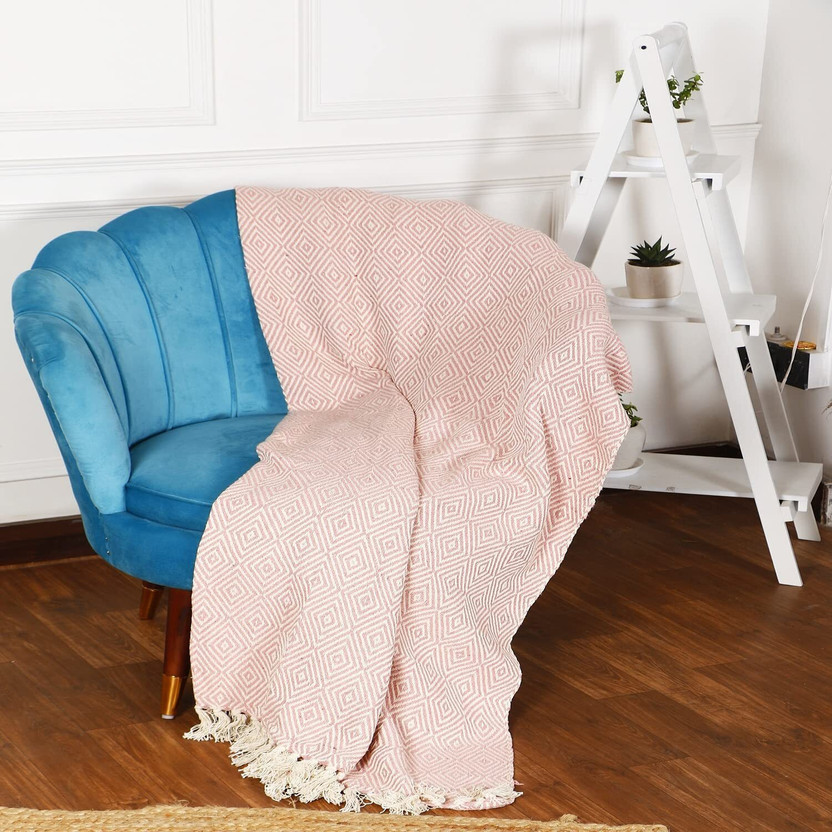SASHAA WORLD Geometric Queen Throw for  AC Room(Cotton, Pink)