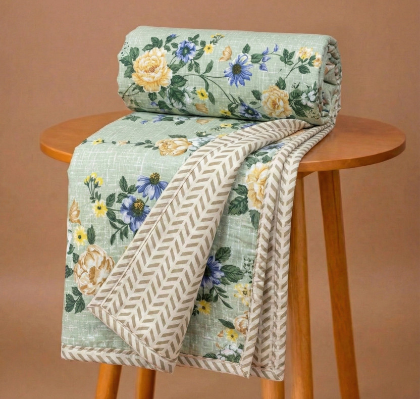 BSB HOME Floral Single AC Blanket for  AC Room(Cotton, Light Green)