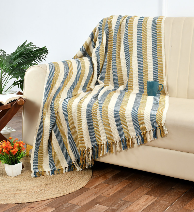 Furnofy Striped Single Throw for  Heavy Winter(Cotton, Multicolor)