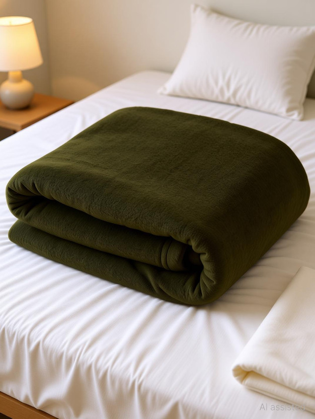 ivaza Solid Double Fleece Blanket for  AC Room(100% Wool, Green)