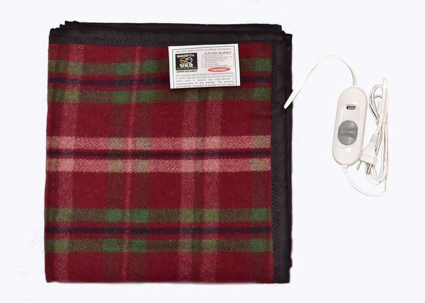 Warmth WEB Checkered Single Electric Blanket for  Heavy Winter(100% Wool, Multicolor)
