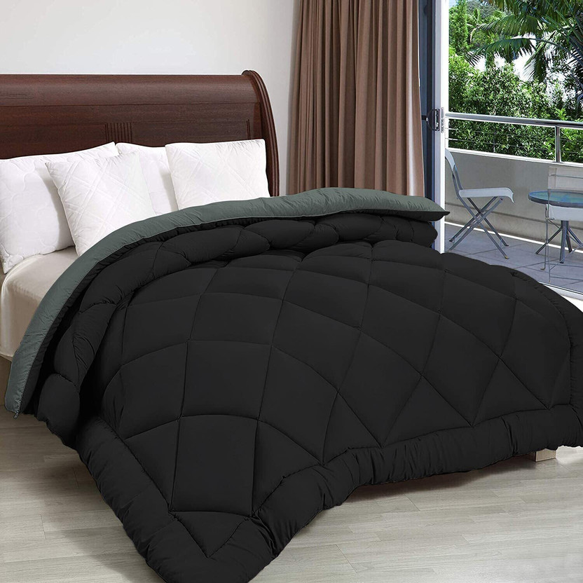 Relaxfeel Solid Single Quilt for  Heavy Winter(Polyester, Black & Grey)