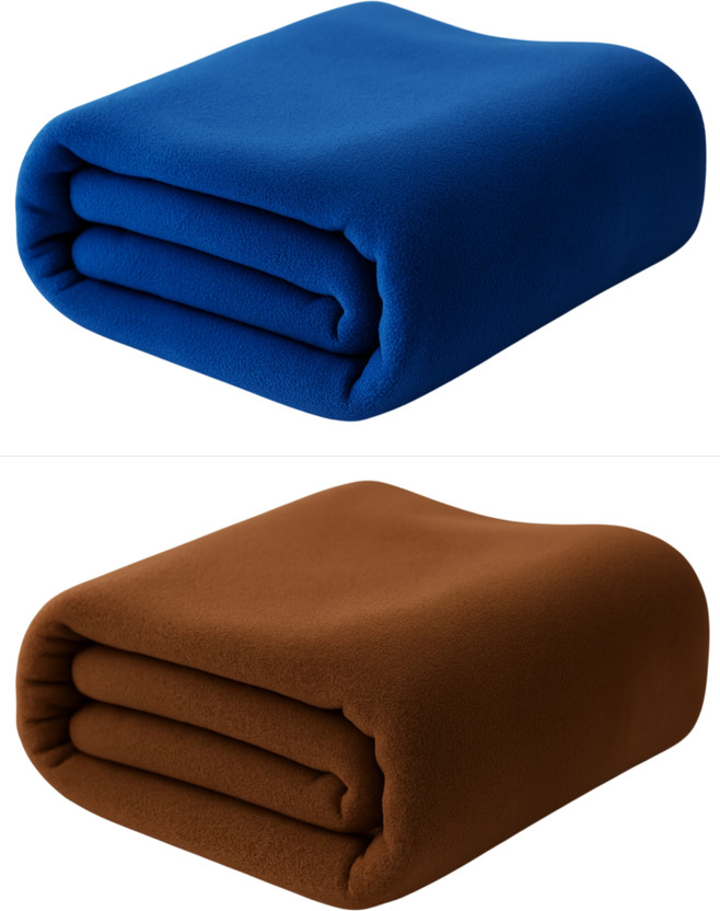 n g products Solid Single Fleece Blanket for  Mild Winter(Polyester, Blue, Brown)