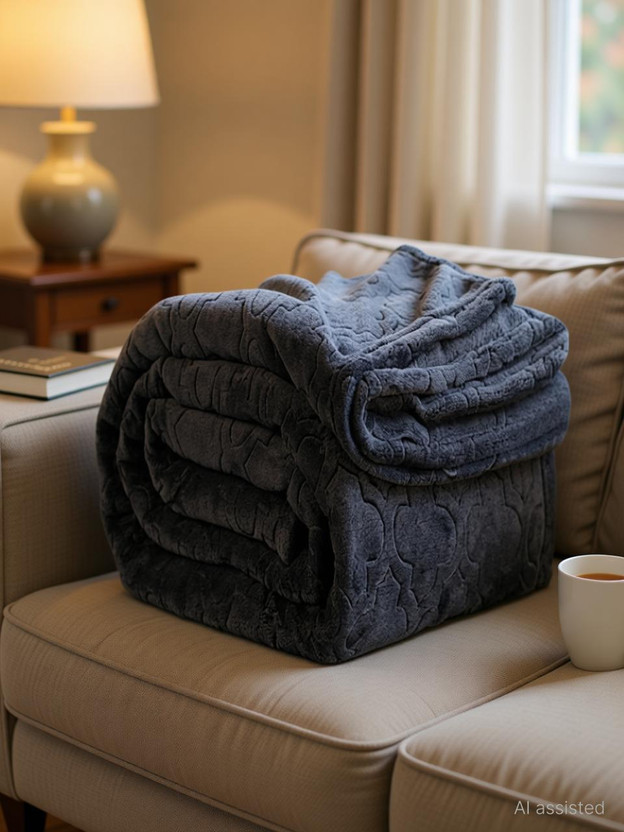Swikon star Self Design Double Mink Blanket for  Heavy Winter(Microfiber, Grey)