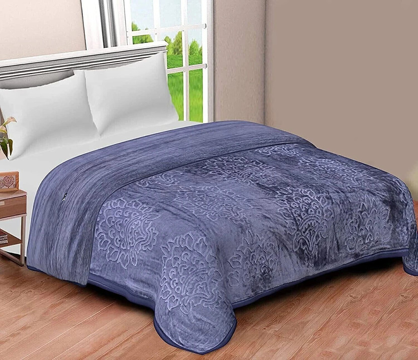 Flipkart SmartBuy Self Design Double Mink Blanket for  Heavy Winter(Microfiber, Grey)