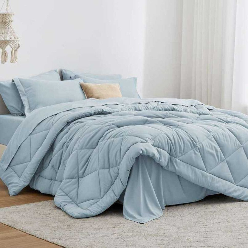 COZYEXPORTS Solid Single Quilt for  Heavy Winter(Polyester, Sky Blue)