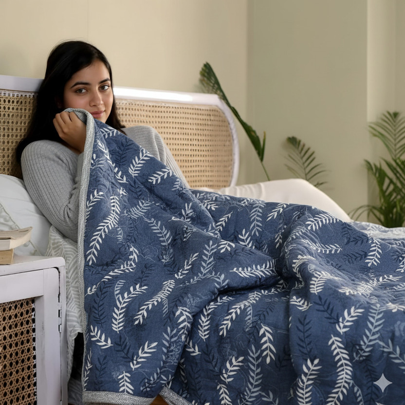 Home Stylish Floral Double Comforter for  AC Room(Microfiber, Blue Grey)