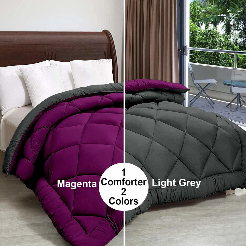 EVERDECOR Solid Double Comforter for  Heavy Winter(Microfiber, Purple, Grey)
