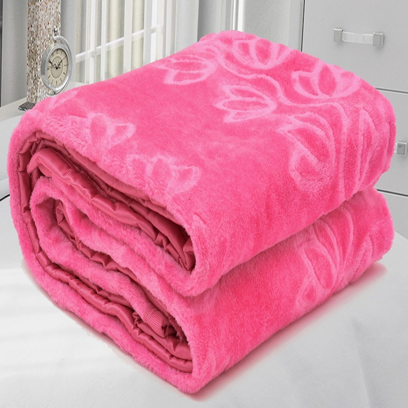 ARIVETS Floral, Solid, Printed Double Weighted Blanket for  Heavy Winter(Microfiber, Pink)