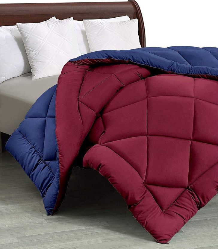 YUKU Self Design Double Comforter for  Mild Winter(Microfiber, Maroon, Navy Blue)
