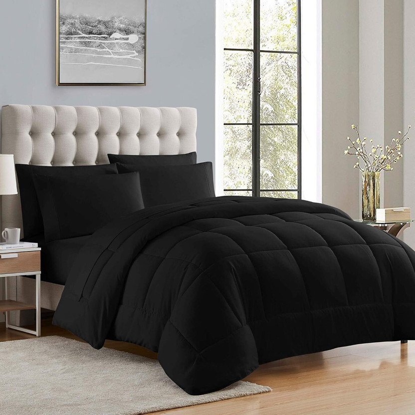 Jaipurlinen Solid Double Comforter for  Heavy Winter(Poly Cotton, Black)