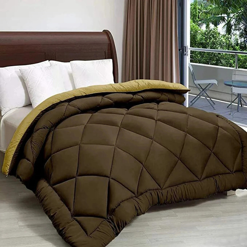 Relaxfeel Solid Single Quilt for  Heavy Winter(Polyester, Brown & mustard)