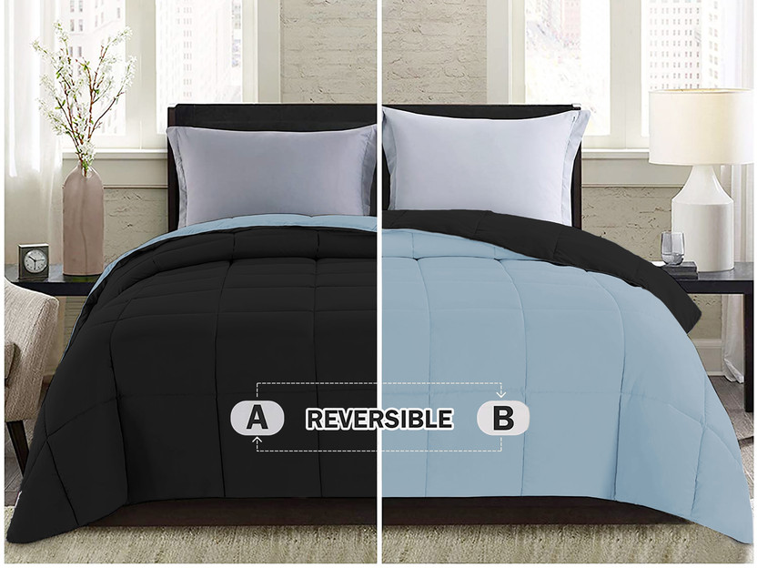 Flipkart Perfect Homes Solid Double Comforter for  AC Room(Microfiber, Black, Light Blue)