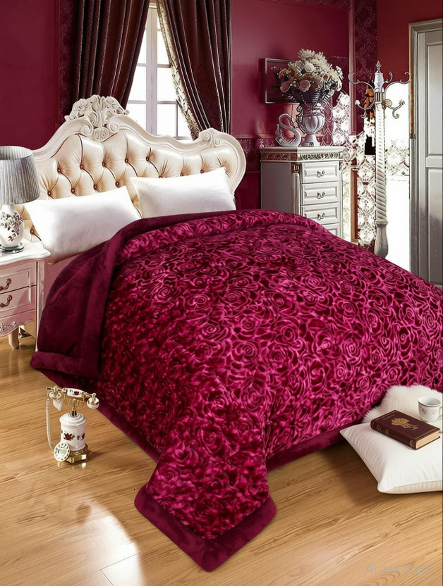 Homerica Floral King Quilt for  Heavy Winter(Woollen Blend, METALLIC WINE)