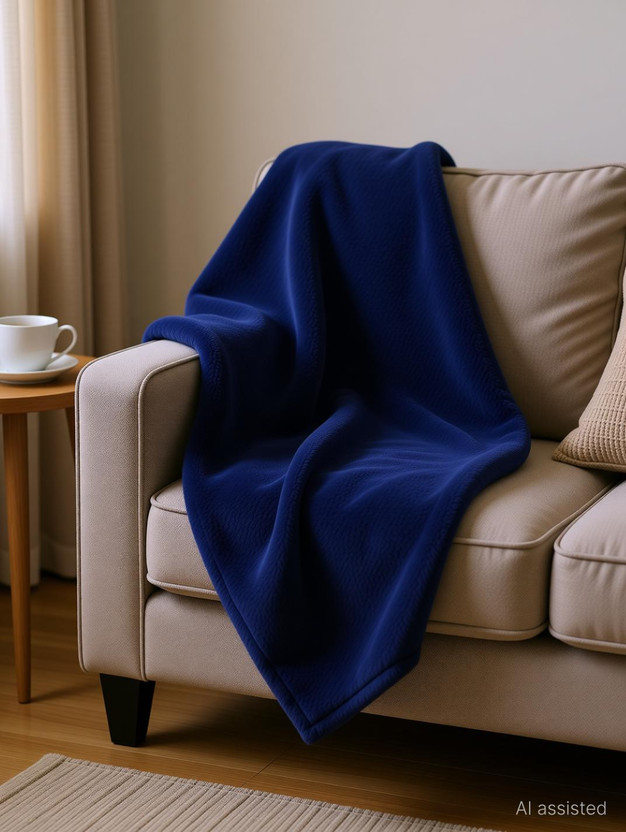 Avnoor Solid Double Fleece Blanket for  AC Room(100% Wool, Navy Blue)