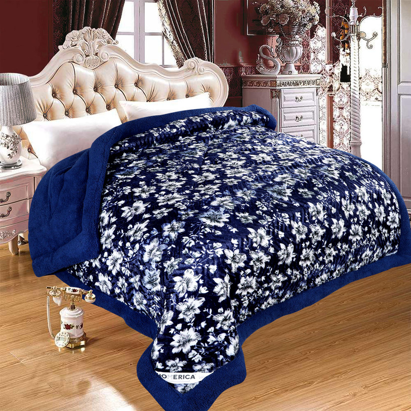 Homerica Printed Double Quilt for  Heavy Winter(Microfiber, Blue)