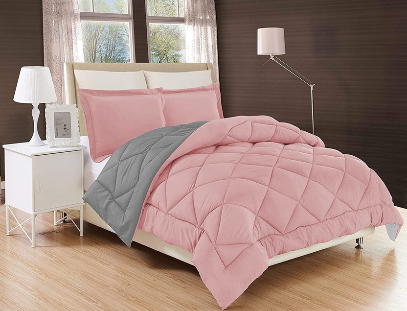 Relaxfeel Solid Single Quilt for  Heavy Winter(Poly Cotton, Peach & Grey)