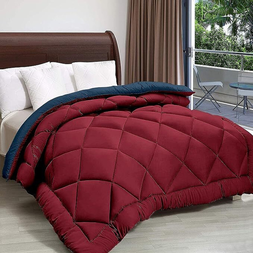 Comfowell Solid Single Comforter for  Heavy Winter(Microfiber, Maroon & Blue)