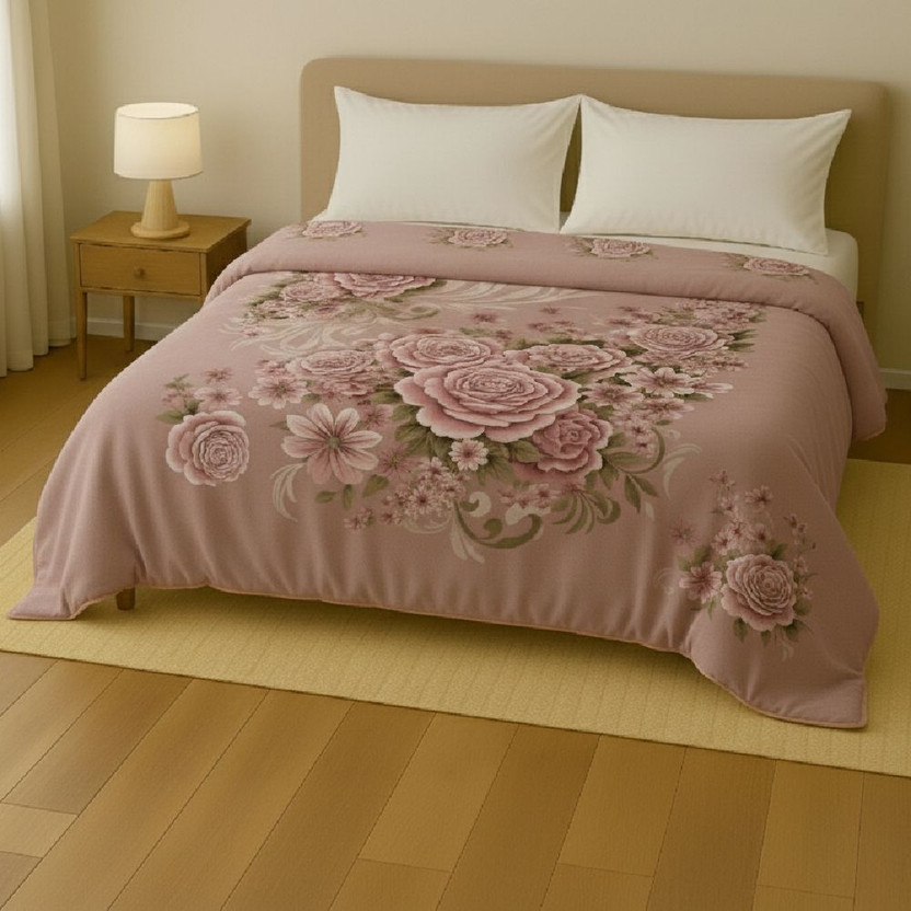 Raymond Home Floral Double Mink Blanket for  Heavy Winter(Polyester, Pink)