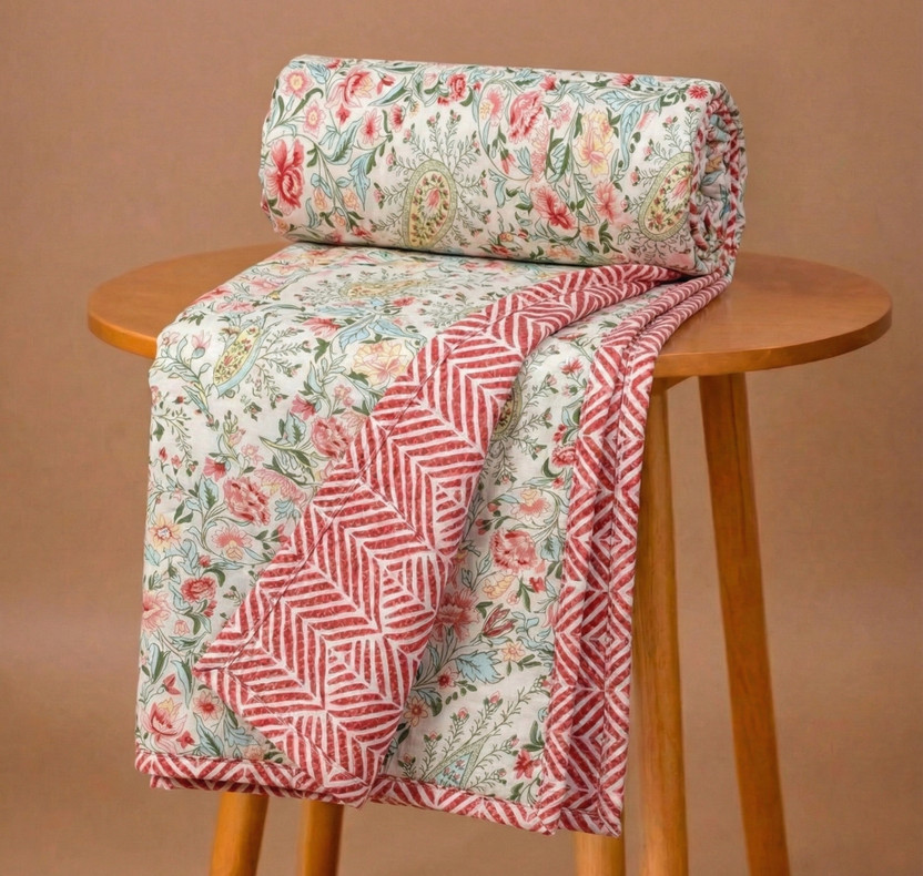 BSB BSB HOME Floral Single AC Blanket for  AC Room(Cotton, Beige , Red) - Flipkart Deal