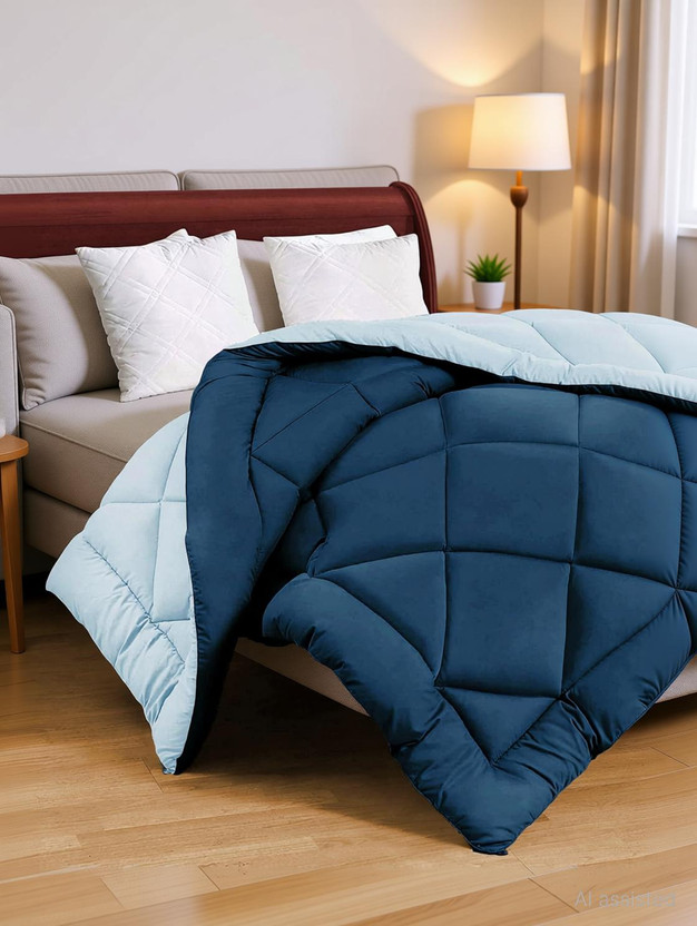 Flipkart SmartBuy Solid King Comforter for  AC Room(Microfiber, Dark-Blue(New))