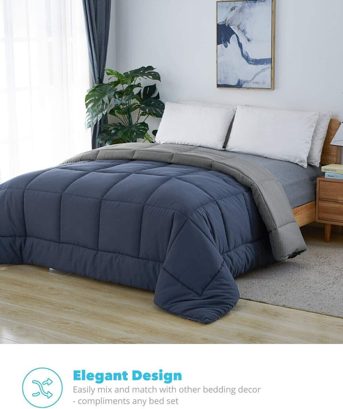 Relaxfeel Solid Single Comforter for  Heavy Winter(Microfiber, Dark Blue, Grey)