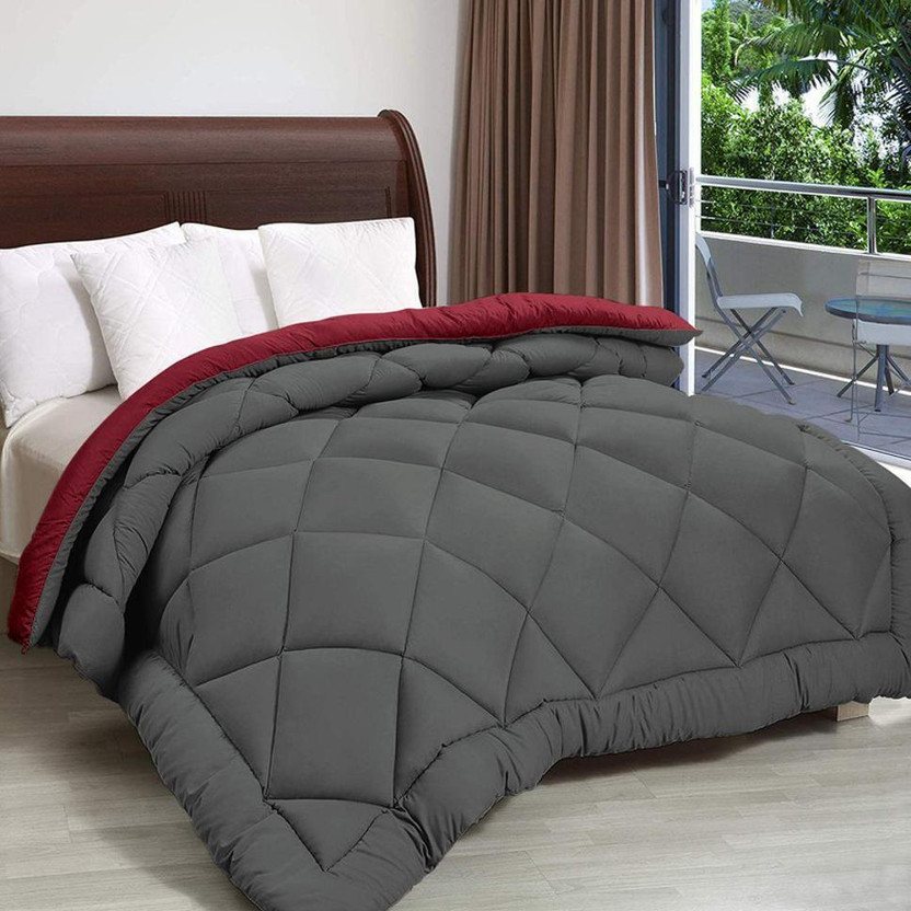 Relaxfeel Solid Double Quilt for  Heavy Winter(Polyester, Maroon & Grey)