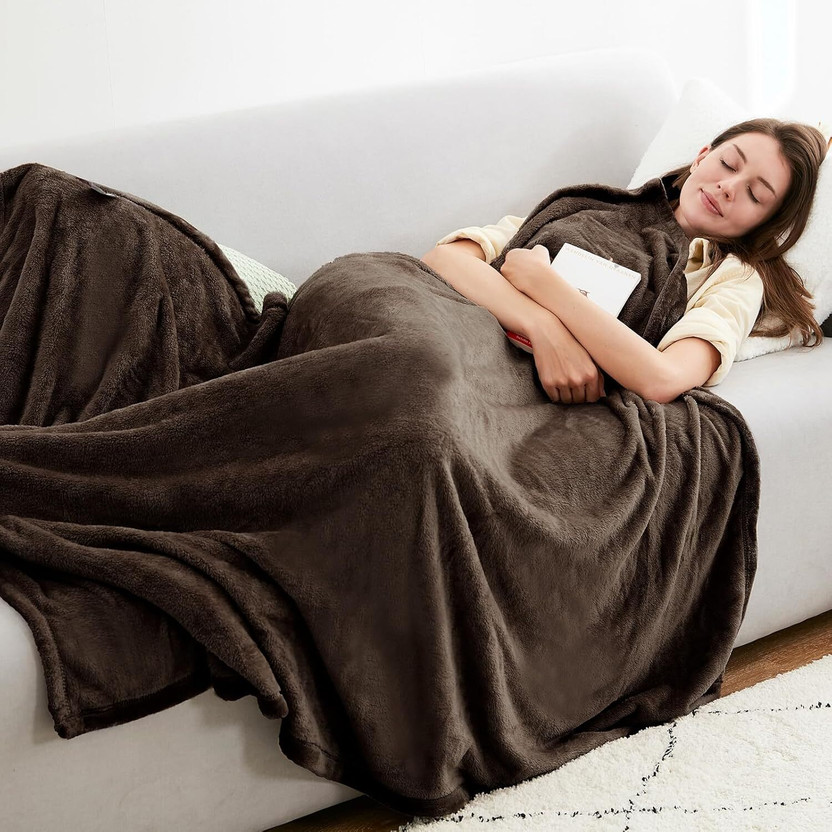 AMBERBLISH HOMES Solid Double AC Blanket for  Mild Winter(Woollen Blend, Coffee Brown)