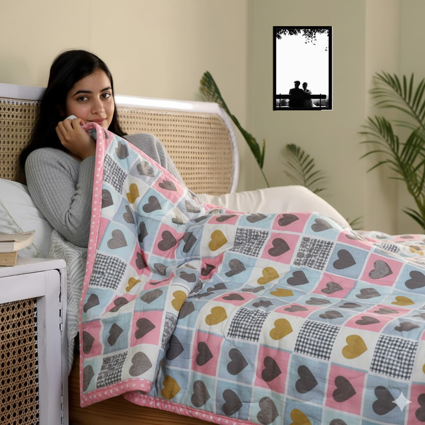 Home Stylish Floral Single Comforter for  Heavy Winter(Microfiber, Pink Blue)