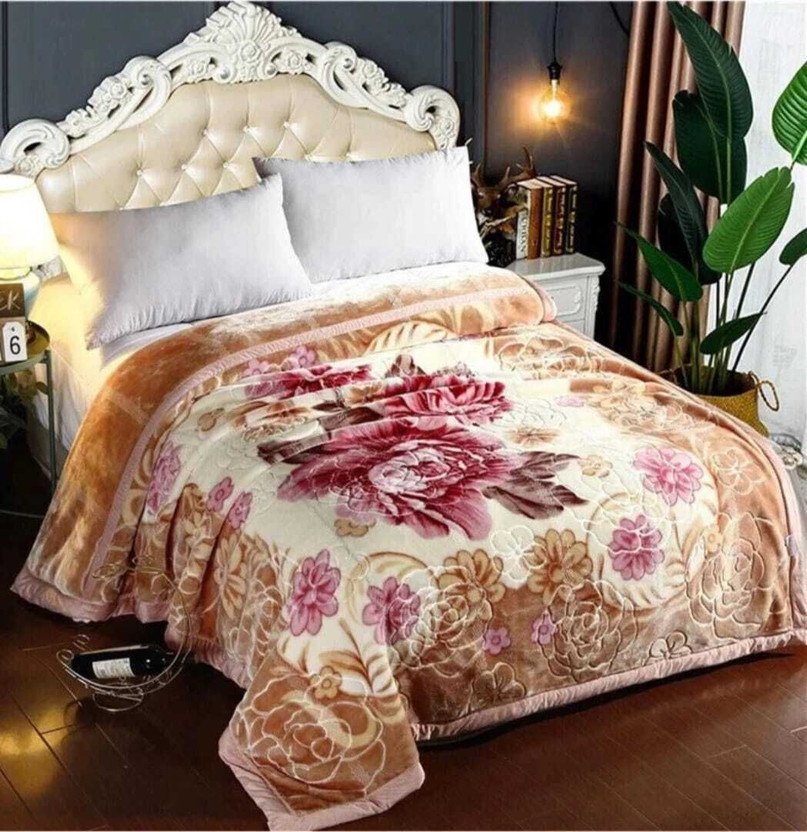 BHEBHA Floral Double Weighted Blanket for  Heavy Winter(Polyester, Green & Cream)