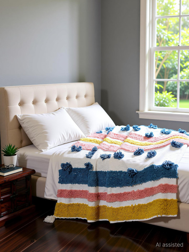 Homitecture Self Design Single Throw for  Mild Winter(Poly Cotton, Premium 170 x 228 cm Cotton Tufted Single Throw (multi))